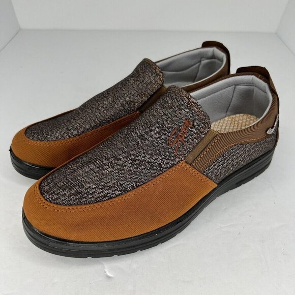 Mens Brown and Gray Breathable Casual Soft Soled Slip On Size 7.5 Loafers - Picture 1 of 9